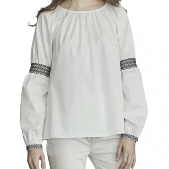 Elizabeth and James White Embroidered Boho
Peasant Blouse Long Sleeve Size Small - Picture 1 of 13